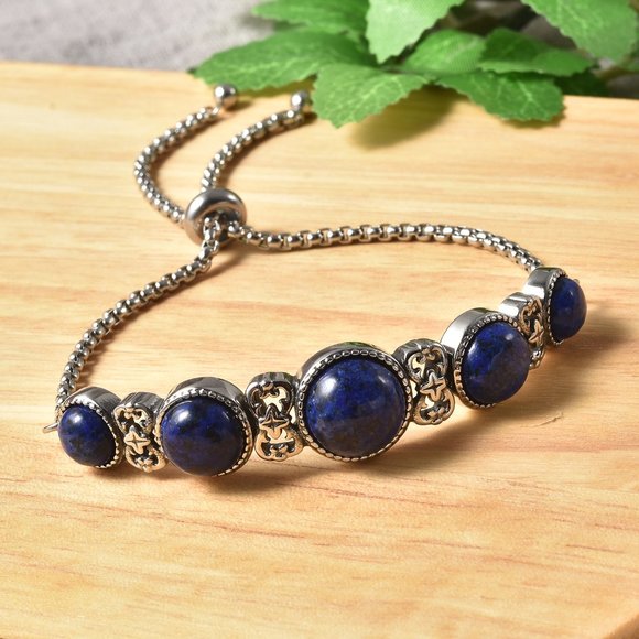 Lapis Lazuli Stations Bolo Bracelet in Stainless Steel - Picture 3 of 4